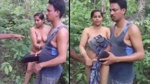 Love affair between a married couple and a hot young woman in the woods