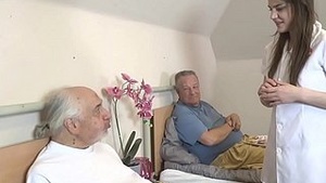 Nurse cares for and has fun with elderly man at his home.