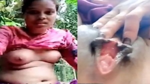 Desi village girl strips and poses topless outdoors in Bangladesh