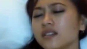 Pretty woman cries out in pleasure during a rough gang sex at home.