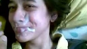 Young woman has sex with her lover in the most basic position and receives cum on her face