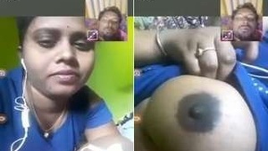 Beautiful woman flashing her breasts during a video call
