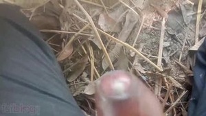 Young Indian auntie having sex with her young lover outdoors