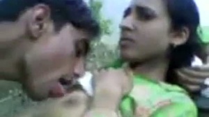 Outdoor sex in the field with my girlfriend The sexual experience of a skinny Indian woman with a man in a field