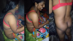 An aunt from a village who wears only a bra.