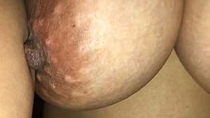 Soft bouncing boobs of a happy housewife