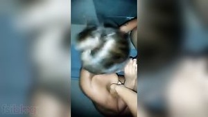 Hot college girl gives her boyfriend a great blowjob at home.