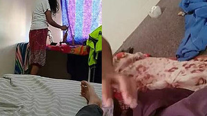 Pretty wife with large breasts gives a blowjob and press.