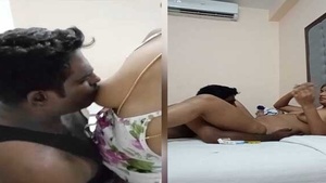 A hot scene with a village girl's hairy pussy being licked and fucked in a hotel room