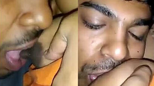 Dark-skinned stud gets his nipples teased and sucked by hot Indian bhabhi