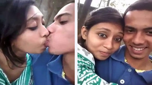 Kiss in the park with a hot Indian woman