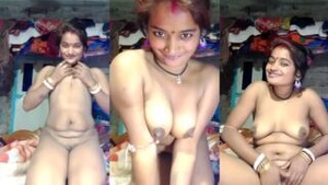 A mature, Indian housewife undresses and reveals her private parts to a homemade porn video.