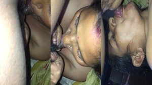 Hot elderly Indian house wife gives a blow job to a young man.