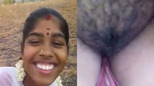 Married woman from South India shows her unshaven genitals outdoors in a live webcam session.