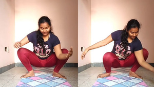 A traditional Indian girl performing yoga poses.