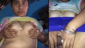 Hot Indian housewife strips and exposes her big melons and hairy twat.