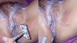 Desi wife pussy shaving hair and fingered by her husband before fucking