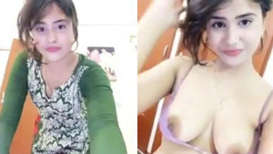 Pretty Pakistani lady sharing her big breast, shaven twat and round ass.