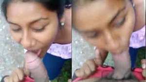 A college girl from Nagpur, Munni, gives a blow job to a much experienced man outside.