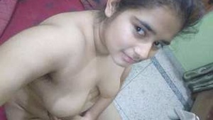 Hot girl strips and self-pleasure with her boyfriend