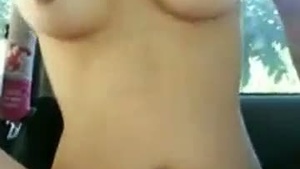 A hot and chubby girl satisfies her hunger and lust with her boyfriend in his car.