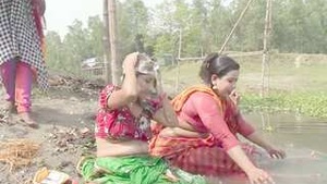 Steamy bath scene with a village beauty in India