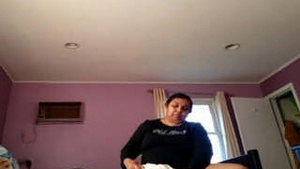 Big beautiful Indian mom-to-be changing in the bathroom