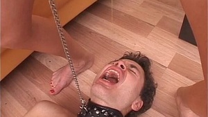 The Big Beautiful Mistress Lera gives water to the hungry slave.