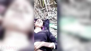 First time Indian adult movie star gets her fuzzy twat probed outdoors.