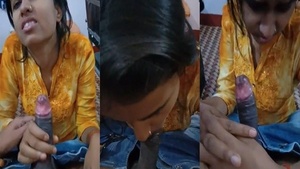 Young Indian women gives great blow job in the bathroom