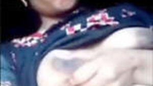 Beautiful girl playfully teasing her boyfriend with her big boobs