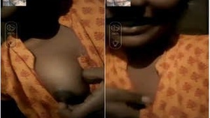 Indian mallige girl shows her big boobs to the lover via video call.