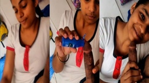 Indian beauty applies oil to her member before sexual intercourse