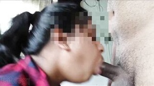 Sexy Indian girl gives a blowjob and receives a facial at the end.