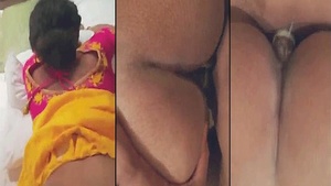 Beautiful Indian wife with big assets in a romantic scene.