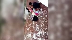 A sexually liberated lover has his fingers stimulated by a older woman outdoors in a homemade video.