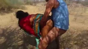 Married Indian woman having sex with her husband in the village outdoors